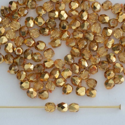 Fire Polished Gold  3 4 6 8 mm Met Ice Crystal Apricot 00030-67861 Czech Bead